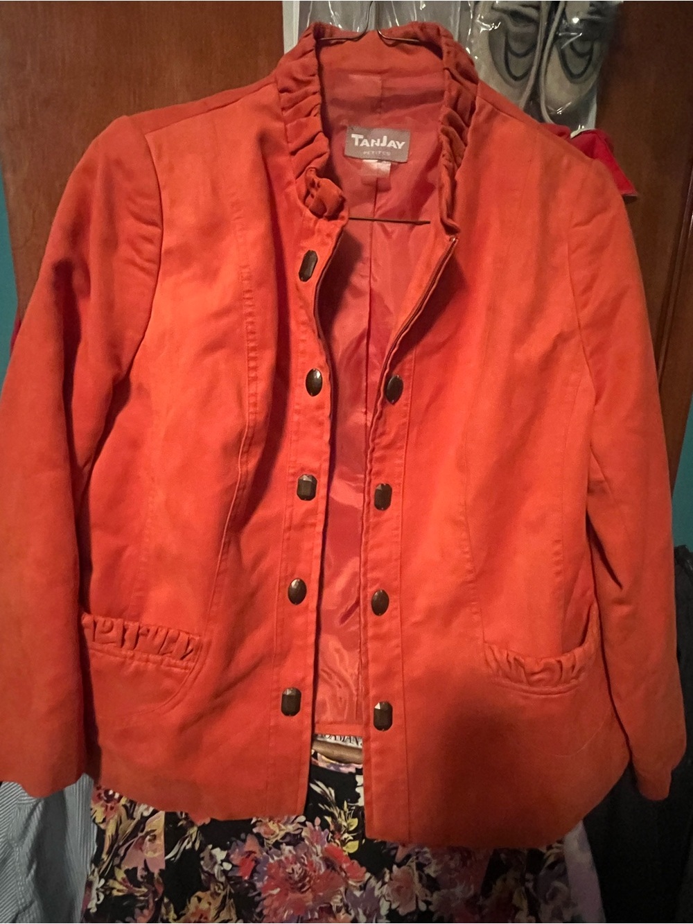 TanJay Orange Ruffle-Trim Button Front Jacket
